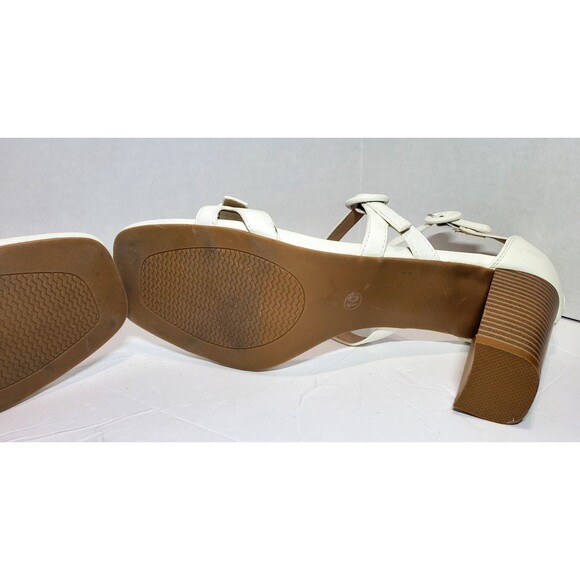 White Strappy Block Heel Sandals Zip Back Open Toe Size 10M Zipper Heels - Picture 3 of 9